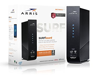 ARRIS SURFboard SBG7400AC2 DOCSIS 3.0 Cable Modem / AC2350 Wi-Fi Router with FREE Secure Home Internet by McAfee - Retail Packaging, Black