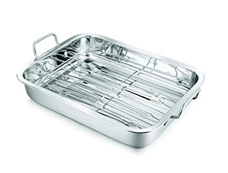 Penguin Home - Professional Stainless Steel Roasting Tray with Removable Rack - Cook the Perfect Roast for your Loved Ones - Sturdy Handles - Built to Last for Years - Mirror Finish - 37 x 28 cm