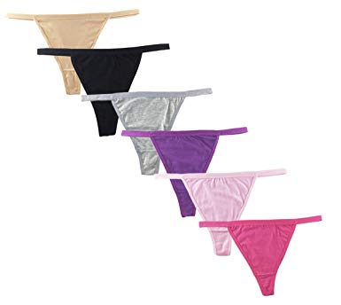 Nabtos Sexy Women's Underwear Cotton Panties G String T-Back Thongs Lingerie (Pack of 6)