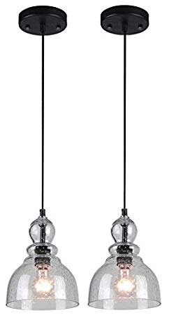 Westinghouse Industrial One-Light Adjustable Mini Pendant with Handblown Clear Seeded Glass, Oil Rubbed Bronze Finish (2 Pack)