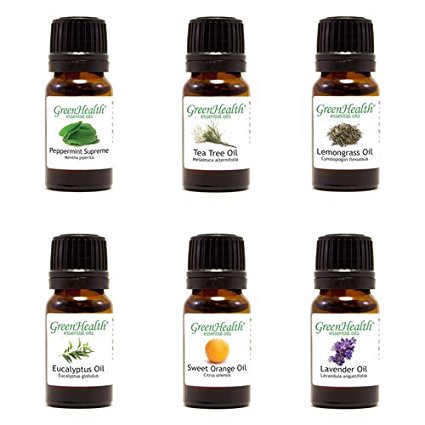 Top 6 100% Pure Therapeutic Grade Essential Oil Gift Set - 6/10ml (Lavender, Tea Tree, Eucalyptus, Lemongrass, Sweet Orange, Peppermint) Great for Aromatherapy.