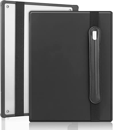 KuRoKo Hybrid Slim Remarkable 2 Tablet Case, Shockproof Cover with Clear Transparent Back Shell Compatiable with Remarkable 2(with Detachable Stylus Pen Holder) (Black)