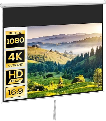 HOMCOM Écran de Projection TV et Home Cinema de 120 Pouces vidéo projecteur 16:9 4K HD, Fixation Mural ou Plafond, 266L x 149H cm