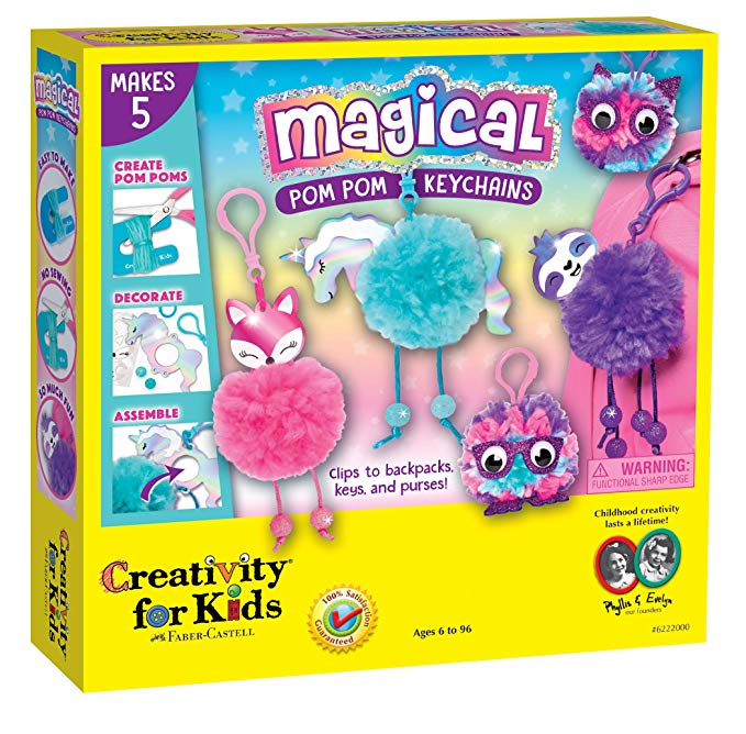 Creativity for Kids Magical Pom Pom Keychains Craft Kit – Create 5 Backpack Accessories