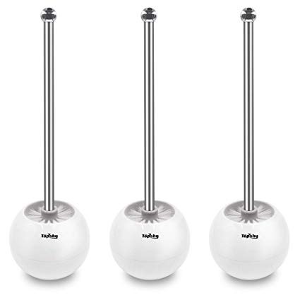 TOPSKY 3 Pack Toilet Brushes with Holder, Compact Toilet Bowl Brush with Long Handle, White (Ball Bowl)