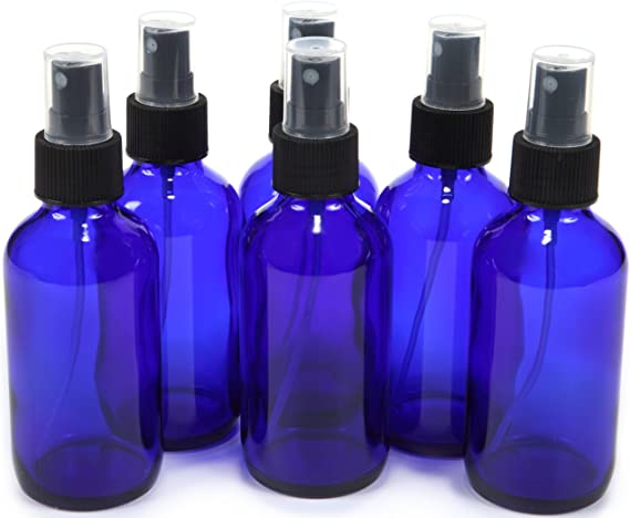 Vivaplex 6, Cobalt Blue, 4 oz Glass Bottles, with Black Fine Mist Sprayer