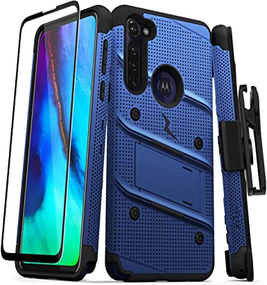 ZIZO Bolt Series for Moto G Stylus Case with Screen Protector Kickstand Holster Lanyard - Blue & Black