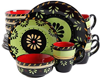 Gibson Elite Escolta 16-Piece Hand-Painted Dinnerware Set, Green