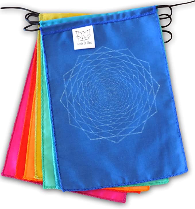 Sacred Geometry Rainbow Prayer Flags Positive Energy Shri Yantra, Flower of Life, Seed of Life, (Sacred Geometry 6X8)