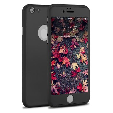 Arozell Full-Body Full-Coverage Case for iPhone 6 47 - Ultra-Slim Case with Tempered Glass Screen Protector - Black