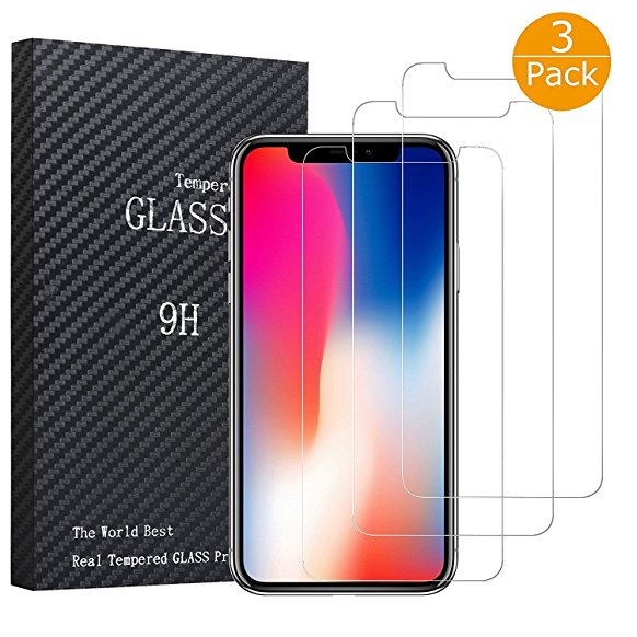 [2-Pack] iPhone X Screen Protector, Tempered Glass Anti-Scratch Crystal Clear Bubble Free Screen Protector for Apple iPhone X/10 (2017)