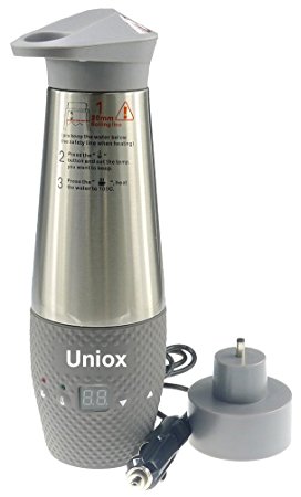 Uniox Car Cigarette Lighter DC12V Electric Kettle Boil Water Heating Cup Vacuum Insulated Automatic Working (Gray)