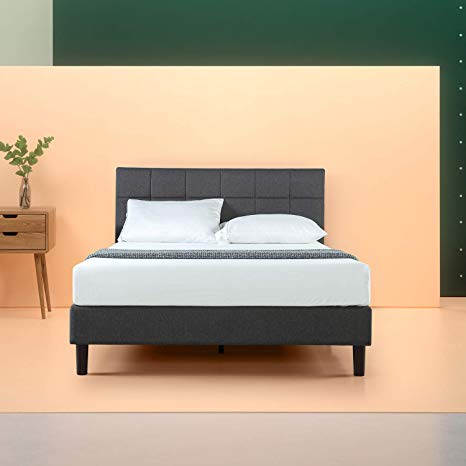 Zinus Lottie Upholstered Square Stitched Platform Bed with Wooden Slats, Twin