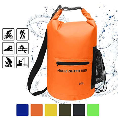 HASLE OUTFITTERS Waterproof Dry Bag-10L/20L/30L Roll Top Compression Sack with Shoulder Straps and Front Zippered Pocket Keeps Gear Dry for Boating, Camping, Kayaking, Fishing,Swimming and Hiking