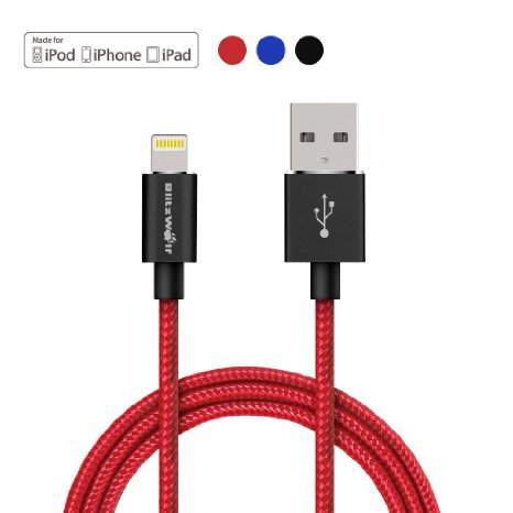 Apple MFI Certified Lightning to USB Charger Cable, BlitzWolf 3.3ft Braided Charger and Data Cord for iPhone 5 5s 5c 6s / 6s Plus 6SE, iPad Air, iPad Pro, iPad mini, iPod (Red)