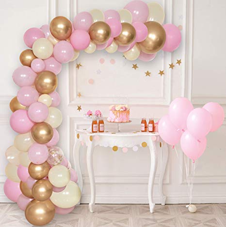 Balloon Garland Kit Balloon Arch Kit | 80 Pink, Gold, Yellow & Confetti Latex Balloons | 16' Decorating Strip Tape | DIY Birthday, Wedding, Baby Shower, Graduation, Anniversary, Party Decorations