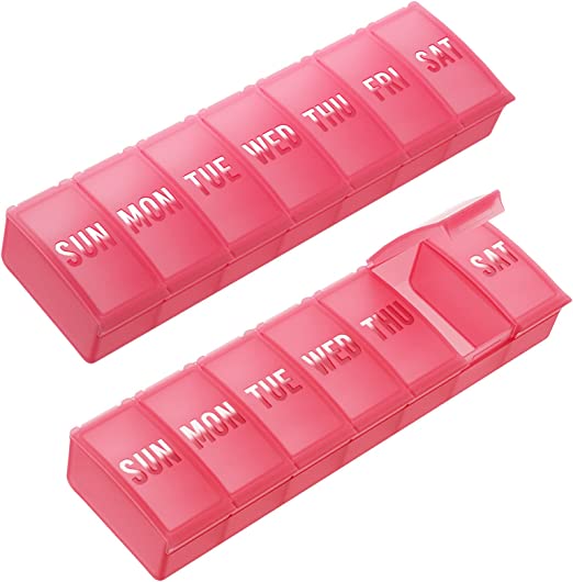 TookMag 2 Pack Extra Large Pill Organizer Weekly, Daily Pill Case 7 Day, Large Capacity Medicine Organizer for Pills / Vitamin / Fish Oil / Supplements (Pink)