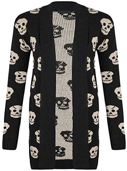SugerDiva Skull Print Open Knitted Cardigan