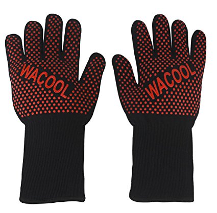 WACOOL BBQ Grilling Cooking Gloves 14" Extra Forearm Protection - EN407-Certified 932F Extreme Heat Resistant with Cotton Liner Glove