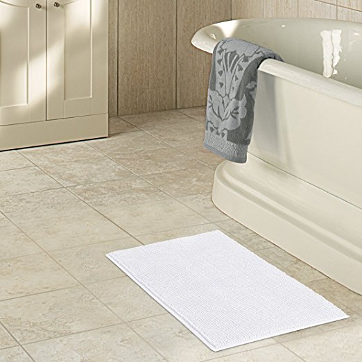 Lifewit Microfiber Soft Bathroom Mat Non-slip Shaggy Chenille Bath Mat Shower Rug 20"x32" White