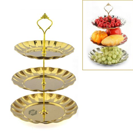 Find Goods TM 3 Tier Fruits Cakes Desserts Plate Stand Gold Color Stainless Steel Plates
