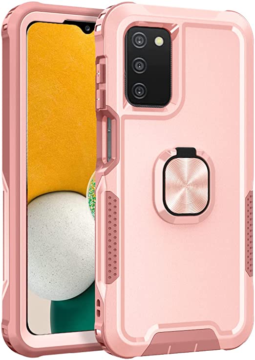 Samsung Galaxy A13 5G Case,Heavy Duty Full Body Shockproof Kickstand with 360°Ring Holder Support Car Mount Hybrid Bumper Silicone Hard Back Cover for Samsung Galaxy A13/A12/A32 (Rose Gold)