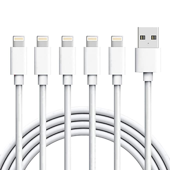 MFi Certified iPhone Charger, 5Pack 6FT Lightning Cable Extra Long iPhone Charger Cable Charging Cord Compatible iPhone 11 Pro Max XR XS X 8 8 Plus7 7Plus 6s 6sPlus 6 6Plus iPad iPod & More -(White)