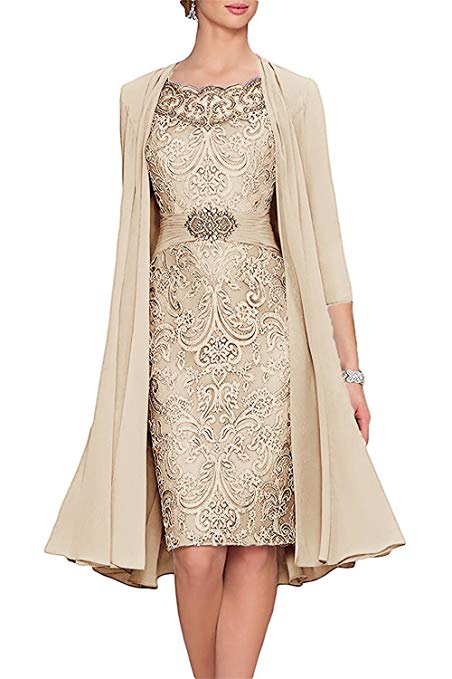 APXPF Women's Tea Length Mother of The Bride Dresses Two Pieces with Jacket