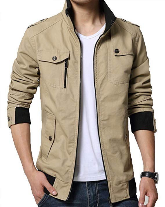 XueYin Men's Solid Cotton Casual Wear Stand Collar Jacket