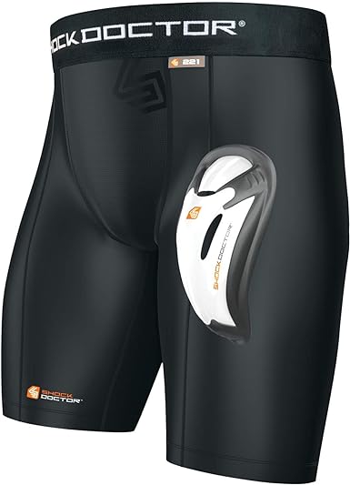 Shock Doctor Compression Shorts with Protective Bio-Flex Cup, Moisture Wicking Vented Protection, Adult Size