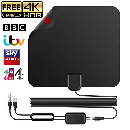 TV Aerial Indoor Digital Freeview 60 Miles/96Km Range HDTV Antenna with Detachable Amplifier Signal Booster and 13.1 FT High Performance Coaxial Cable for 4K 1080P VHF/UHF/FM - 2018 New Upgraded