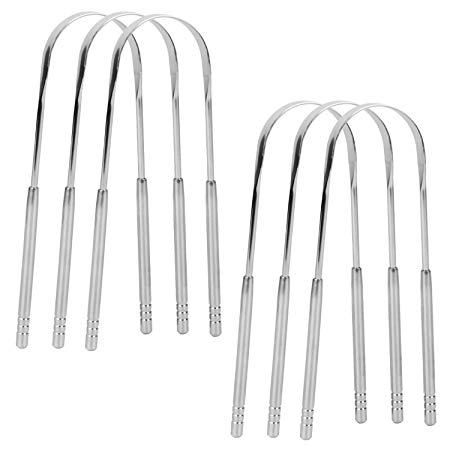 Foraineam 6 Pack Tongue Scraper Cleaner Surgical Grade Stainless Steel Tongue Cleaner