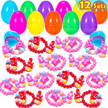 YEAHBEER 12 Pack Easter Eggs PreFilled with Bunny Shape Girls Hair Accessories - Easter Basket Stuffer Easter egg Party Favors for kids