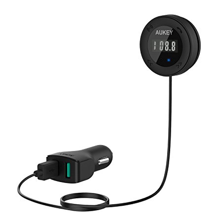 Bluetooth FM Transmitter, AUKEY Wireless Car Kit with Dual Port USB 4.8A Car Charger for iPhone 7, 6s, 6s plus, iPad, iPod, Samsung, Windows, iOS, and Android Smart Phones