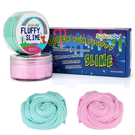 Fluffy Floam Slime - SuSenGo 12 OZ Pink and Baby Blue Jumbo Fluffy Floam Slime Strees Relief Toy Gifts for Kids and Adults, Super Soft and Non-sticky