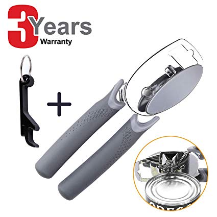 Manual Can Opener, Can Opener Manual Smooth Edge Manual Can Openers for Seniors With Arthritis Bottle Opener for Weak Hands a gift for parents, elder, Seniors(5 Functions) (gray)