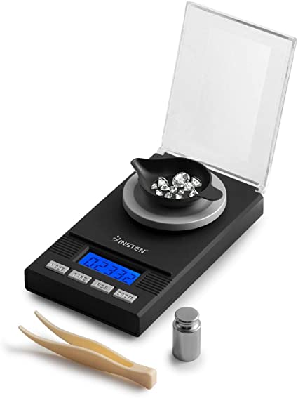 Insten Digital Jewelry Scale, Mini Pocket Size, 0.001g – 20g, Portable Multifunction Accurate Milligram Weight, 6-Mode Precision Weigh Gram for Gold & Gems, w/Container Tweezers & Calibration Weight