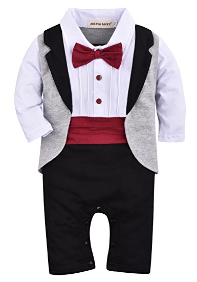 ZOEREA 1pc Baby Boys Tuxedo Gentleman Onesie Romper Jumpsuit Wedding Suit 3-18 M
