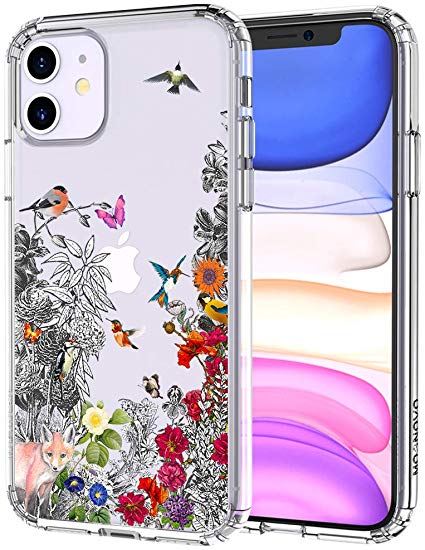 MOSNOVO iPhone 11 Case, Floral Flower Humming Bird Pattern Clear Design Transparent Plastic Hard Back Case with TPU Bumper Protective Case Cover for Apple iPhone 11 (2019)