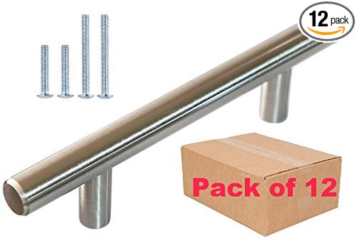 Stainless Steel Cabinet Hardware Handles 3" Hole/Cntr Bar Pull Satin Nickel Finish Euro Style -Tuff America- Pack of 12