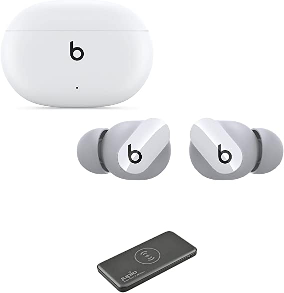 Beats by Dr. Dre Studio Buds True Wireless Noise-Canceling in-Ear Earphones, White with Powervault III 10000mAh Wireless Charger