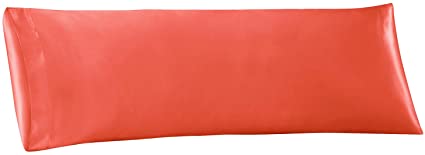 EXQ Home Body Pillow Cover Orange Soft Satin Body Pillow Pillowcase with Envelope Closure Silky Long Pillow Case (20x54 Inches)