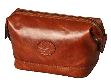 Leather Toiletry Bag for Men – Zippered Dopp Kit Organizer – Brown Travel Shaving Kit Case (9x5x7) by Bayfield Bags