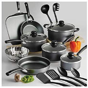 Tramontina PrimaWare 18-Piece Nonstick Cookware Set | Riveted, Stay-Cool Handles (18-Piece, Gray)