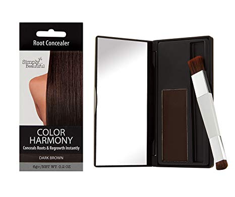 Hair Color Root Touch Up Powder by Color Harmony: Conceals Grey and Dark Roots, Water Resistant Cover-Up; Non-Sticky, Simple to Apply and Mess-Free Root Concealer Mascara (Dark Brown)