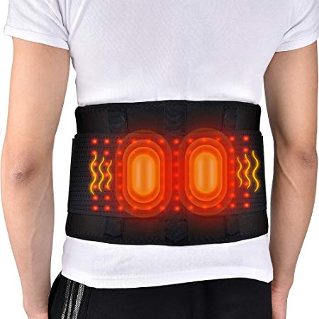 3 in 1 Massaging Heated Waist Belt Wrap, Heat & Massage 3 Settings, Lumbar Lower Back Brace with 2 Vibration Motors for Back Cramps Abdominal Arthritice Stomach Pain Relief for 29''-45'' Waist (Black)