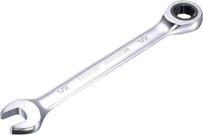 uxcell 1/2 Inch Ratcheting Combination Wrench SAE 72 Teeth 12 Point Ratchet Box Ended Spanner Tools, Cr-V