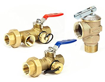 GV 3/4 10341 Tankless Water Heater Isolation Service Valve Hot Cold Relief Valves NSF-61 Clean Brass No Lead Full Port Flush 3/4-Inch