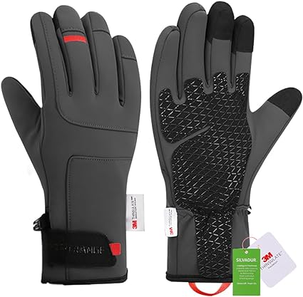 Jeniulet Waterproof Winter Gloves Mens Women Warm Touch Screen Anti-Slip and Wear-Resistant with Adjustable Velcro