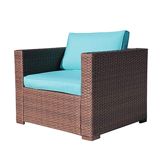 Outdoor Patio Armchair Sofa Chair All-Weather Wicker Furniture with Cushions | Additional Chair for Sectional Sets | Garden, Backyard, Pool